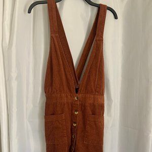 Burnt orange button front corduroy dress